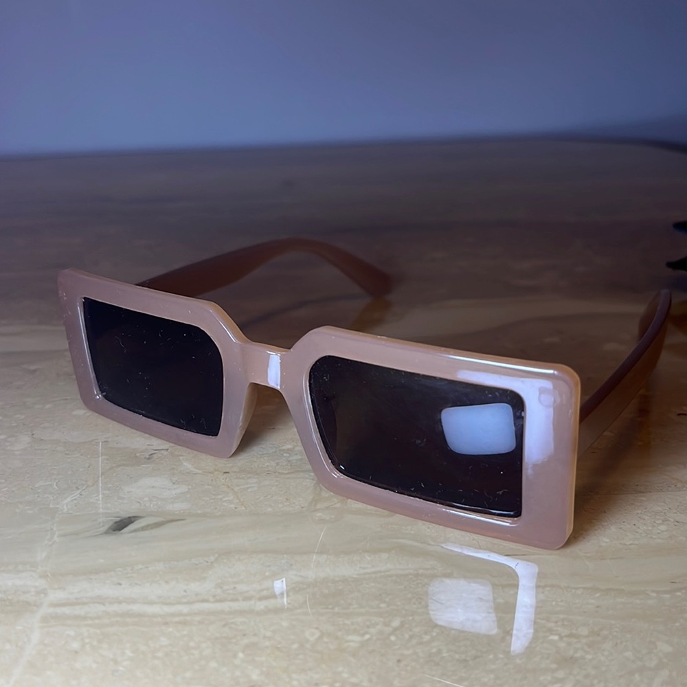 NEW light brown plastic square sunglasses brown frame retro